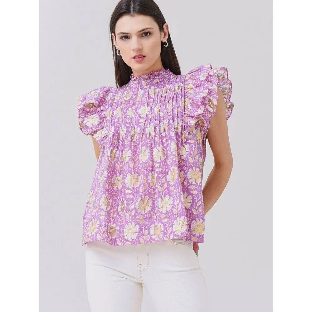Tuckernuck Oliphant Pintuck Ruffle Top XS $168